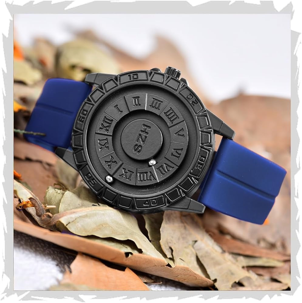 Magnetic Rolling Pointer Roulette Quartz Black Dial Soft Silicone Magnetic Buckle Wrist