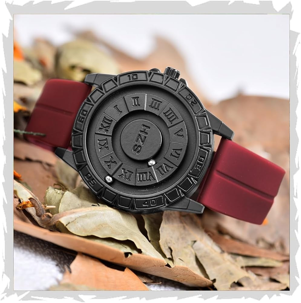 Magnetic Rolling Pointer Roulette Quartz Black Dial Soft Silicone Magnetic Buckle Wrist