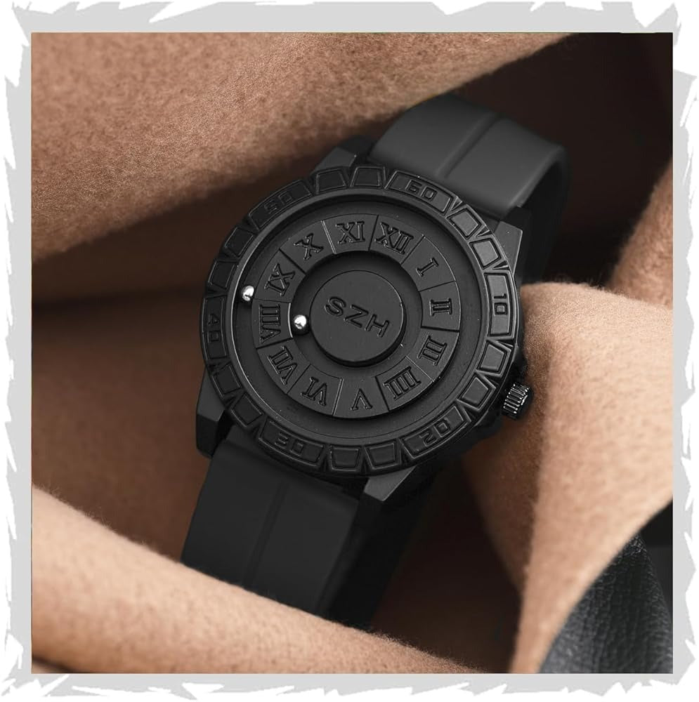 Magnetic Rolling Pointer Roulette Quartz Black Dial Soft Silicone Magnetic Buckle Wrist